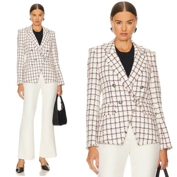 VERONICA BEARD Taja Dickey Jacket in Ecru Multi Black Red White Tweed Size 6 NEW - Picture 11 of 11